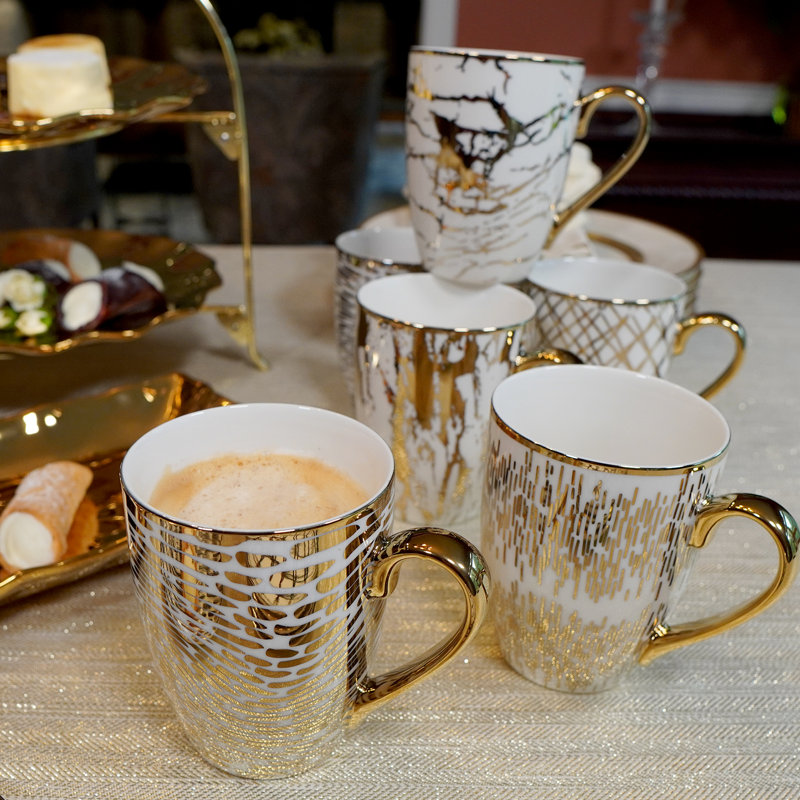 Offers 18 Pcs Cream and Gold Color Turkish Tea and Coffee Cups Set